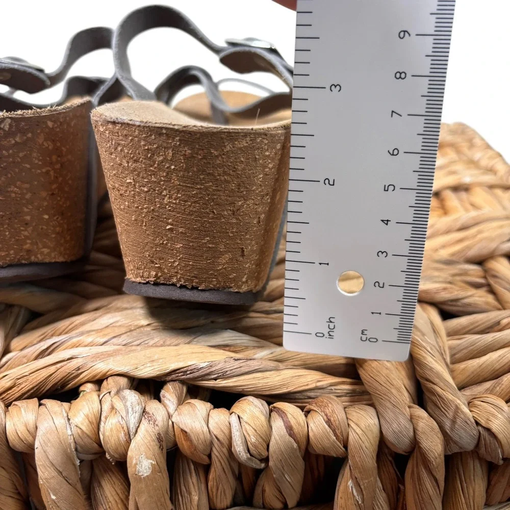 Marina Luna Comfort Grey Leather Strappy Wedge Sandal  Sz 38 7.5-8 Made in Italy